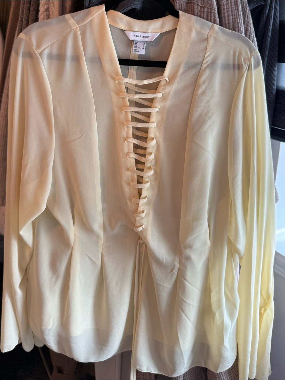 H&M Edition Pale Yellow Lace-Up V-Neck Blouse